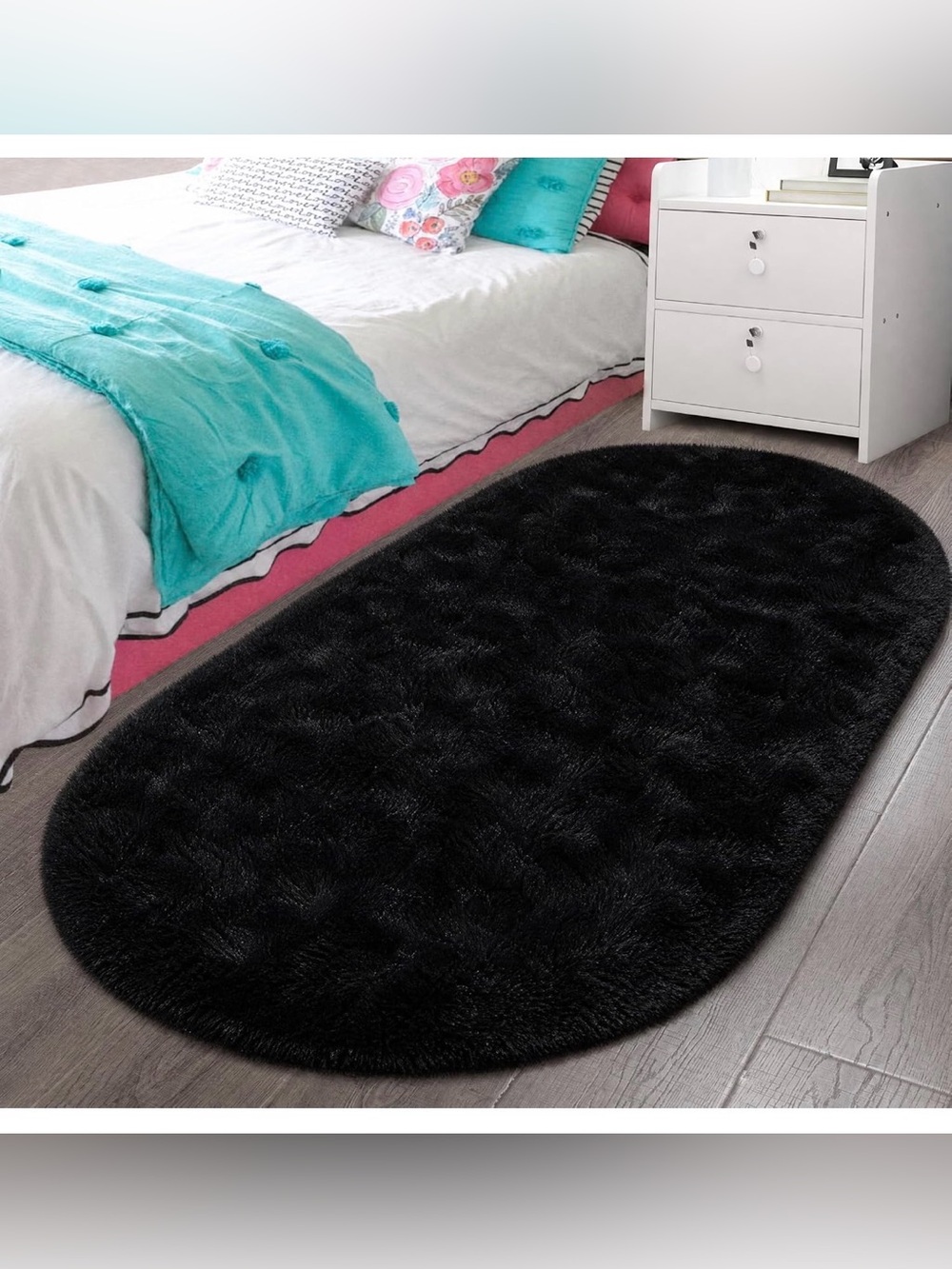 Black Shaggy Oval Area Rug